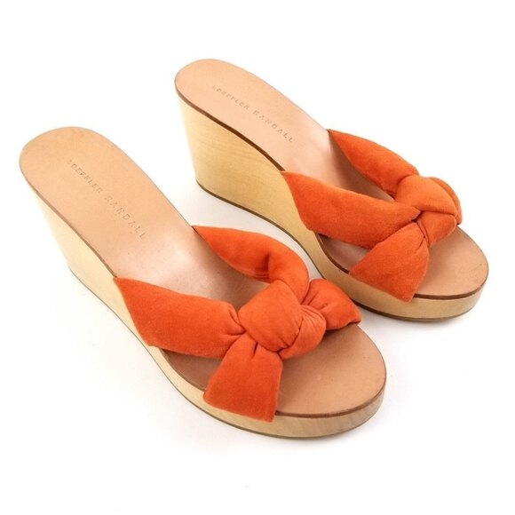 Loeffler Randall Orange Suede‎ Taylor Knotted Wood Wedges Platform Heel Sandal 6 - Picture 4 of 10